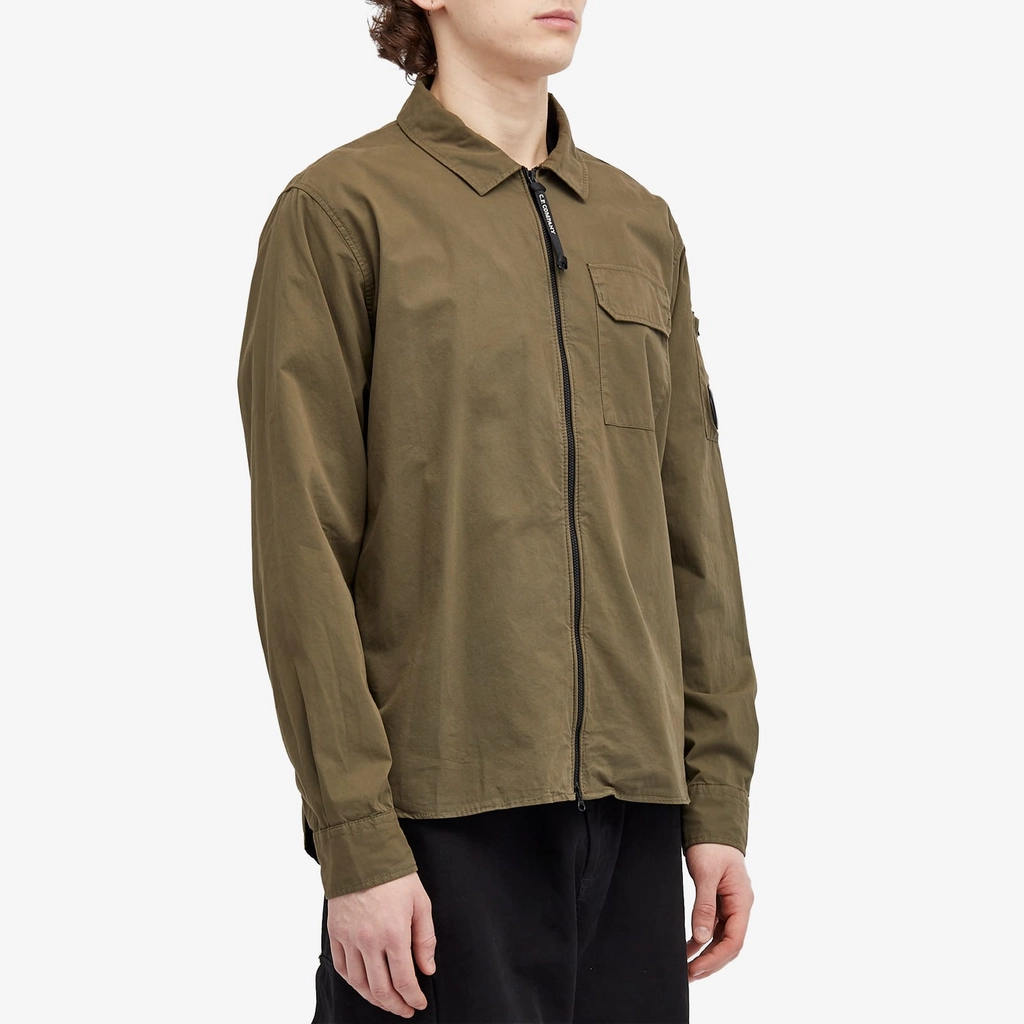 CP Company Men's Gabardine Zipped Shirt Ivy Green